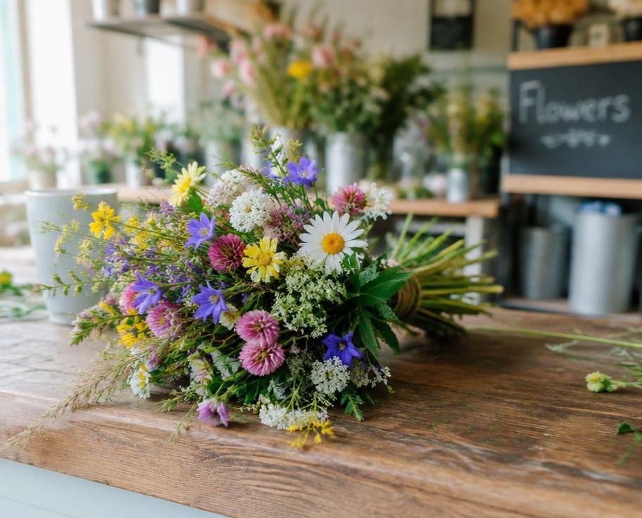 Wildflower bouquet on a florist's counter